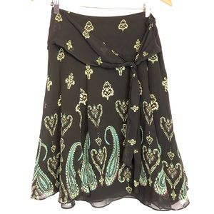 JPR sz 6 paisley midi asymmetrical skirt boho silk